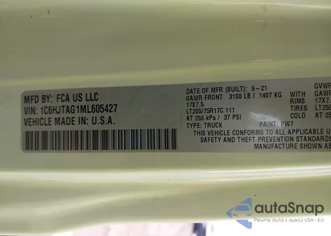 2021 Jeep Gladiator Willys 4X4 from USA, damaged, VIN 1C6HJTAG1ML605427